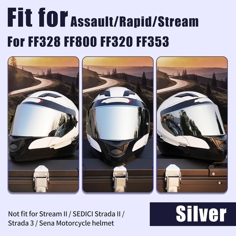 VCOROS Shield For Assault/Rapid/Stream Full Face Shield Compatible with FF800 FF320 FF328 FF353 Street Motorcycle Helmet Visor Replacement (Chrome Silver) - Image 2